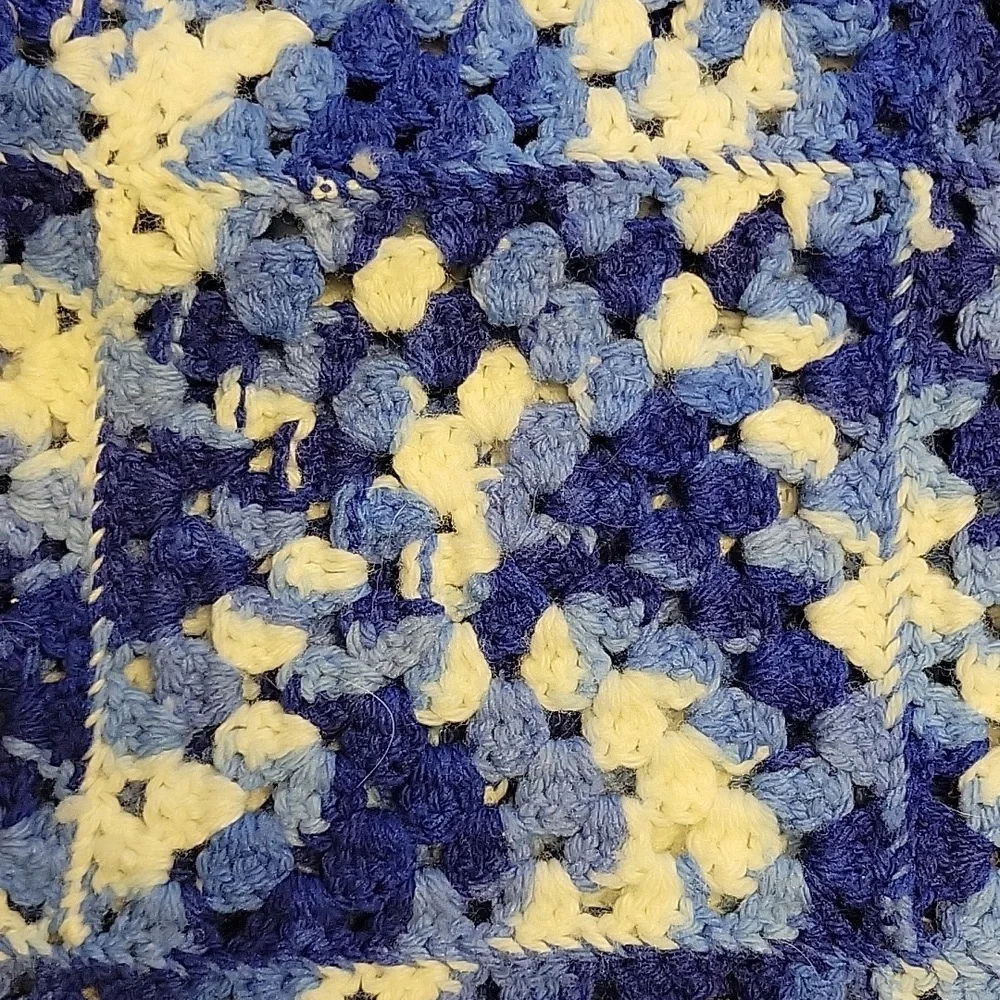 Handcrafted Blue and White Square Blanket, 67